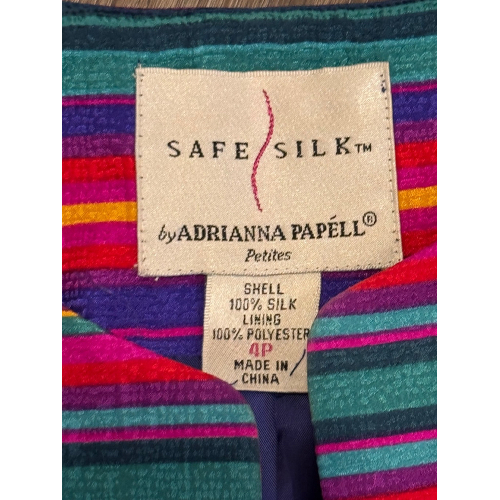 Vintage Adrianna Papell Women’s Safe Silk Colorful Striped Jacket Size 4P - Picture 7 of 8